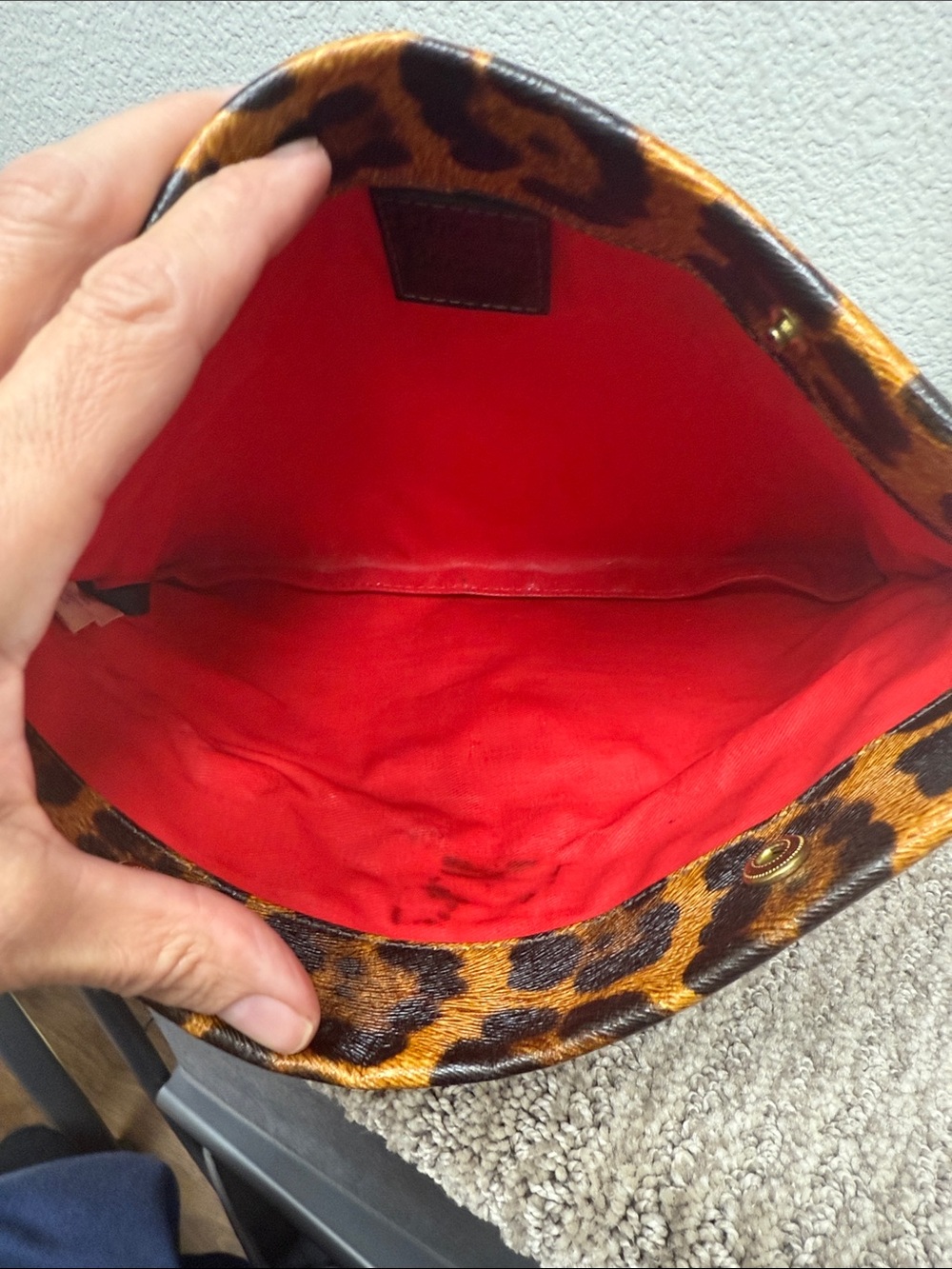 Dooney & Bourke Leopard Print Fold-Over Shoulder Bag/Clutch - Black Strap - Picture 7 of 9